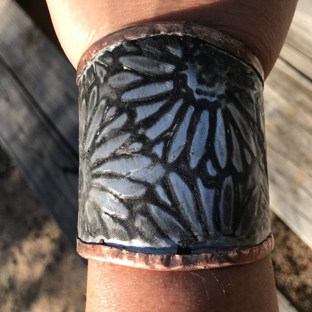 Sunflower Wide Cuff Solid Copper Silver Bracelet Boho Rustic Gladiator Spartan - Picture 14 of 14